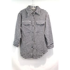 Oneleven Shacket Womens size M Black White Houndstooth Flap Pockets Button Up